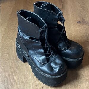 Demonia Ranger Black Platform Lace-Up Boots
